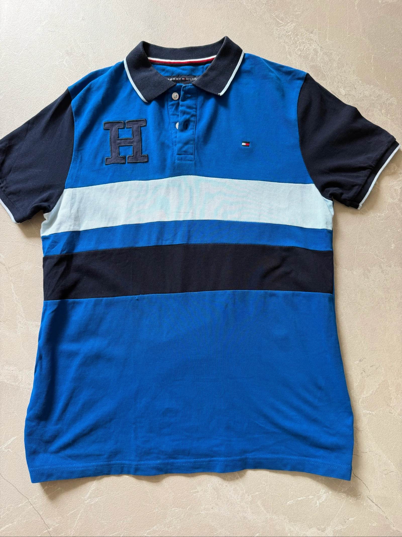 Tommy Hilfiger colorblock navy blue polo - Size S – photo 2